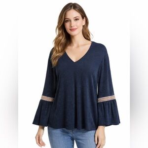 Chico's Blouse Women's Size XL Travelers Bell Sleeves Tunic Blue Chico's 3